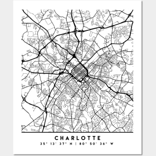 CHARLOTTE NORTH CAROLINA BLACK CITY STREET MAP ART Posters and Art
